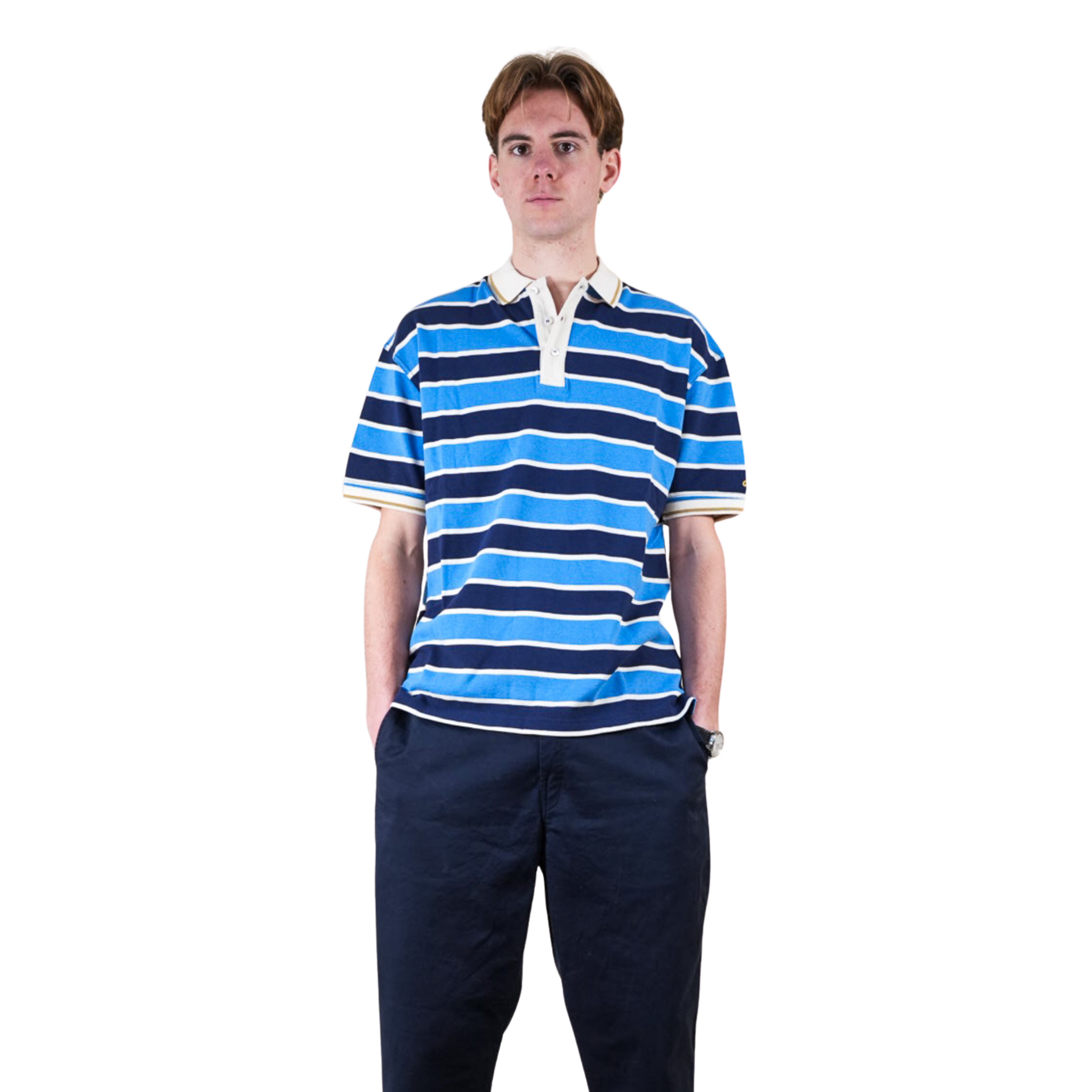 Sea Blue Stripe Golf Polo