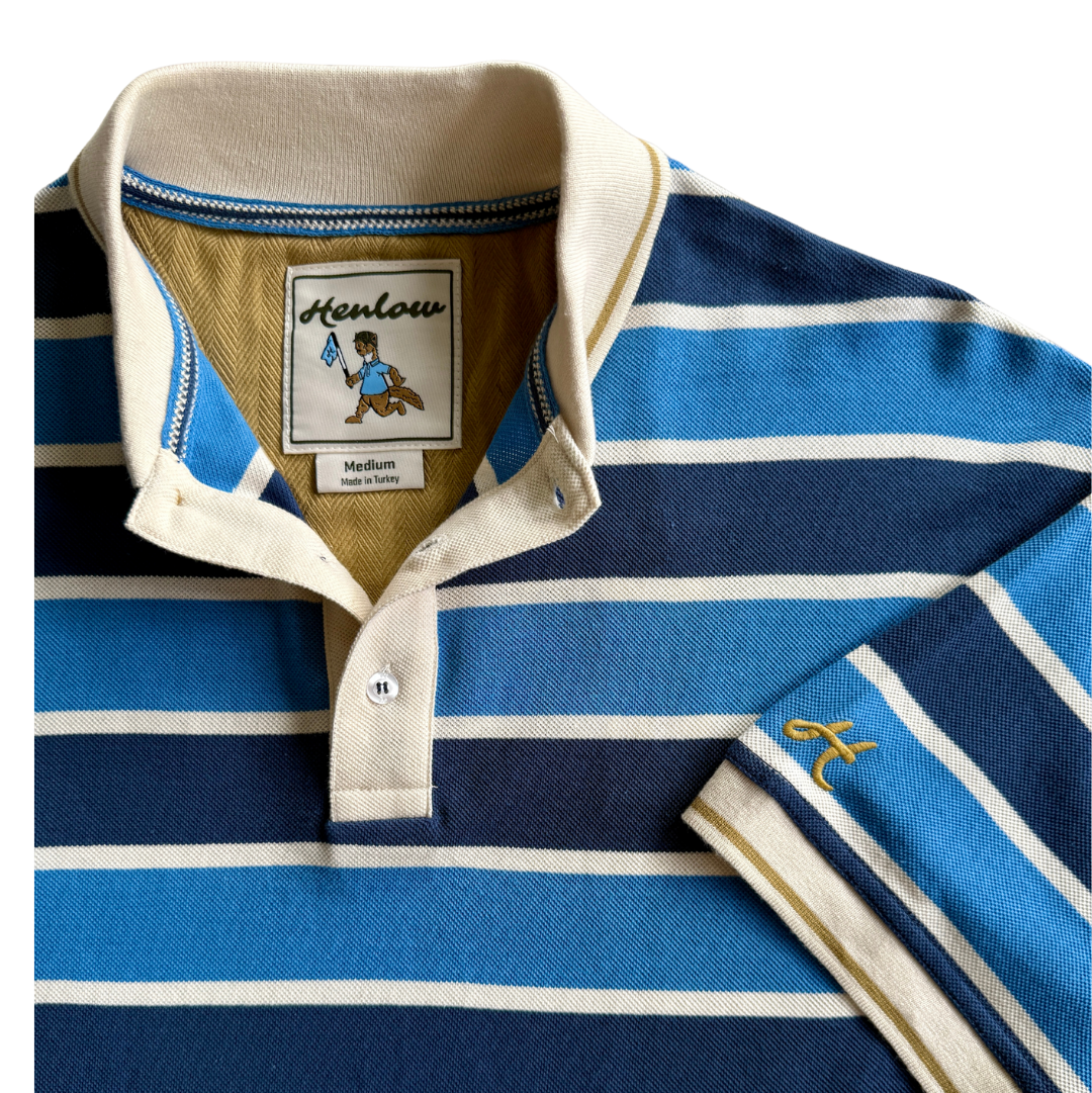 Sea Blue stripe oversized golf Polo