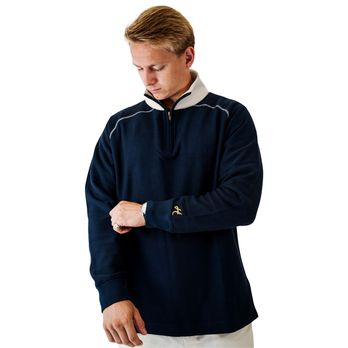 Navy Waffle Knit Quarter Zip