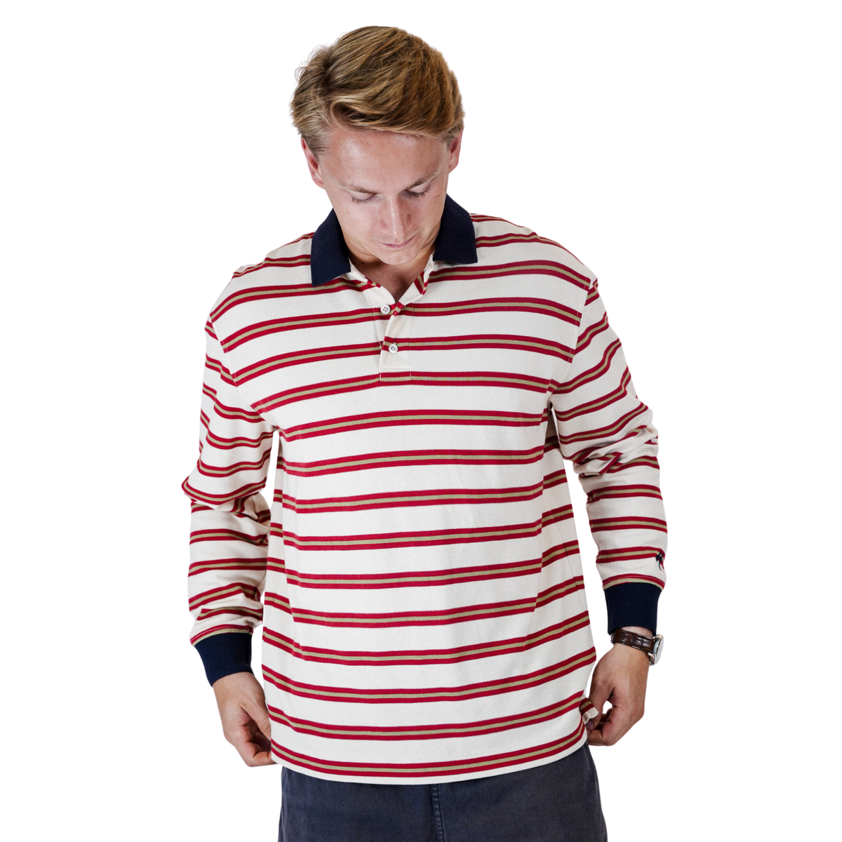 Red Stripe Long Sleeve Polo
