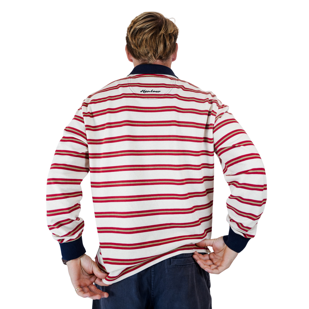Red Stripe Long Sleeve Polo