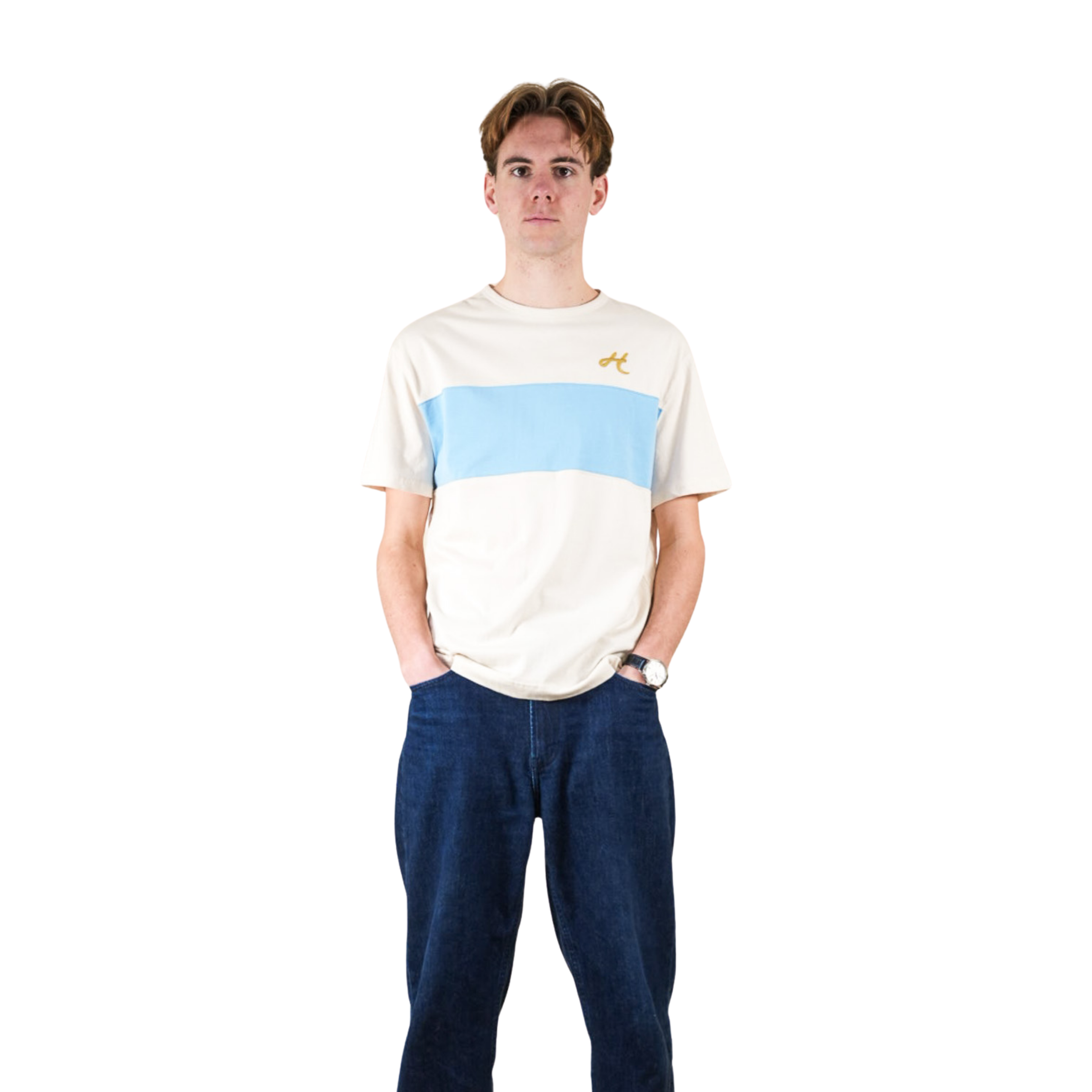 Cloud white and Sky Stripe T-Shirt