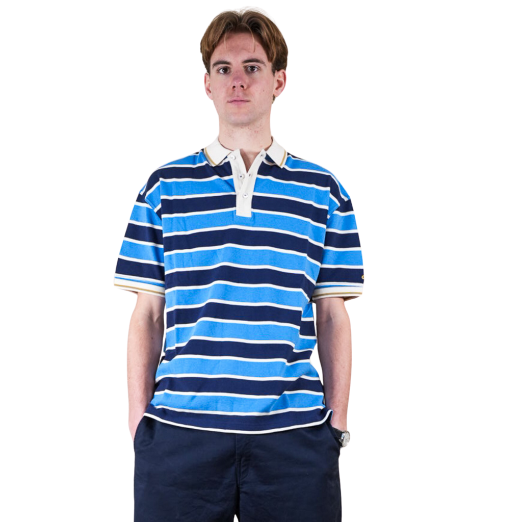 Sea Blue Stripe Golf Polo