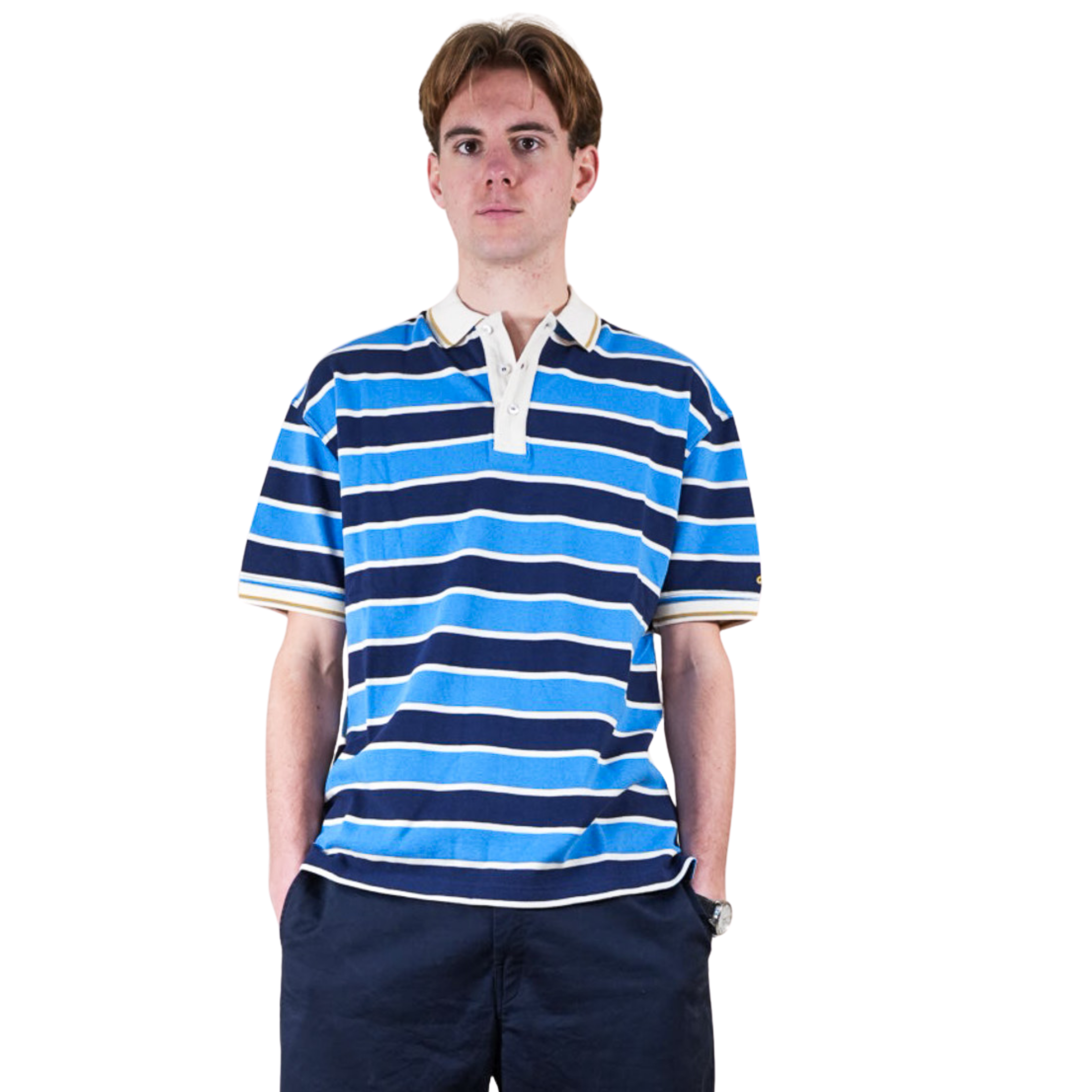 Sea Blue Stripe Golf Polo