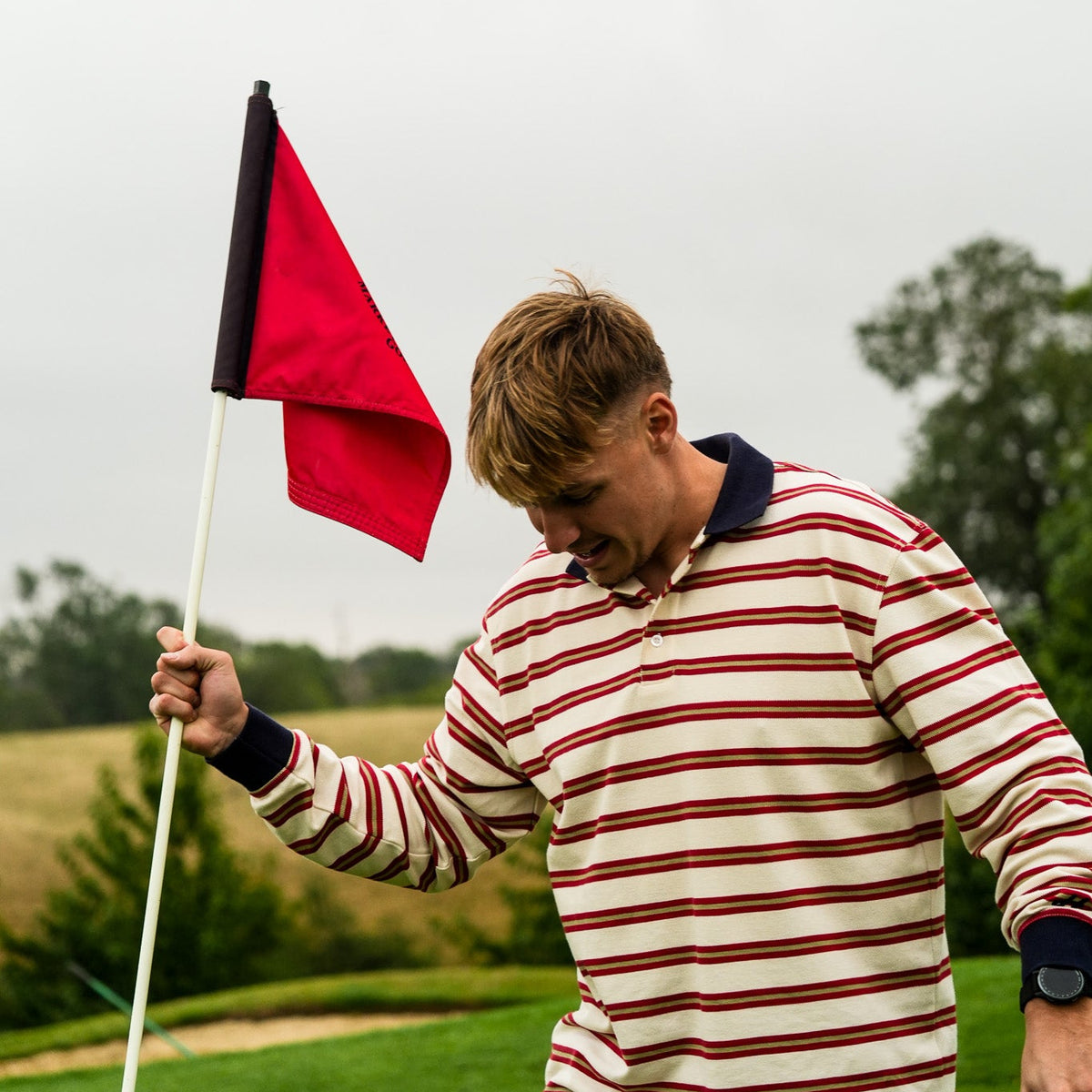 Red Stripe Long Sleeve Polo