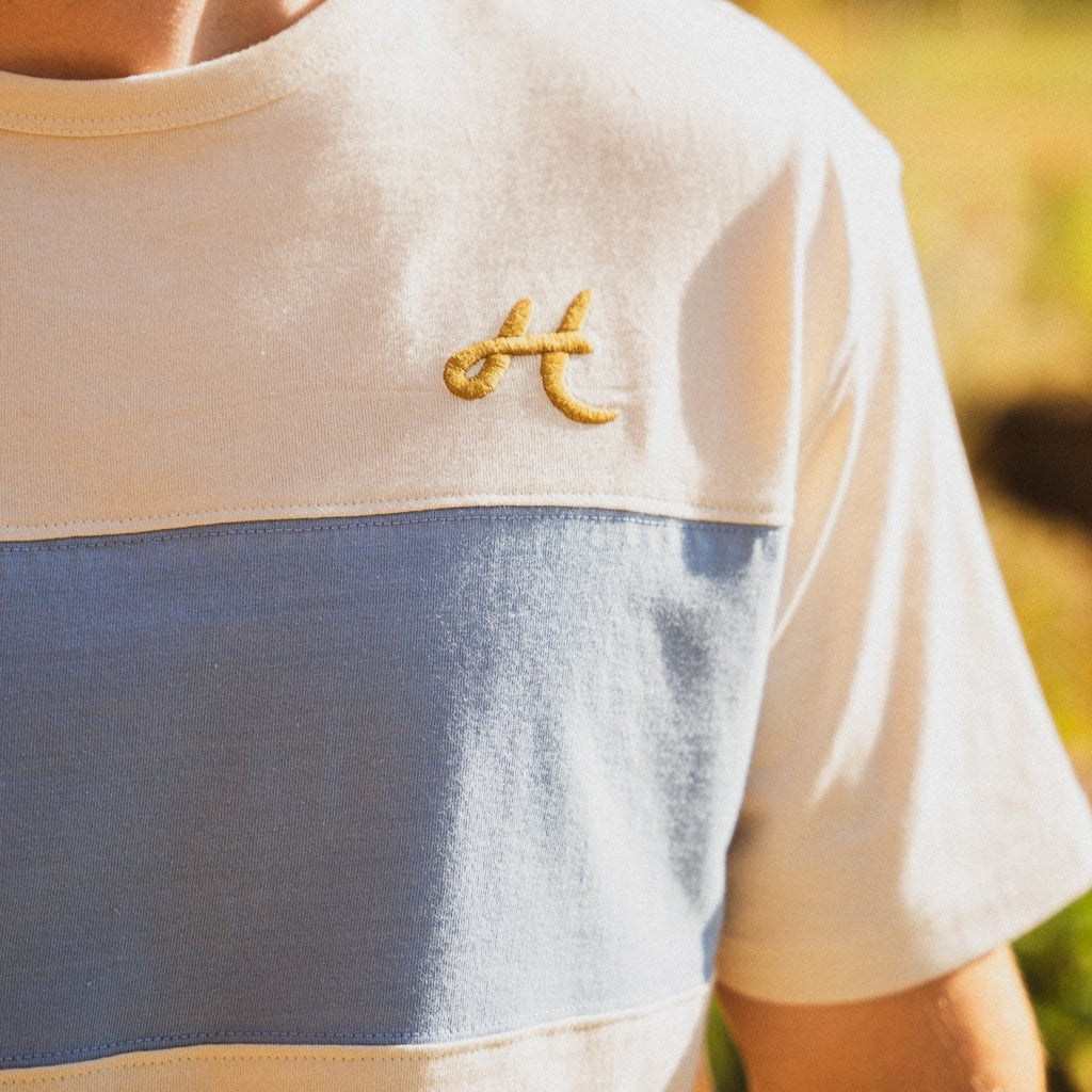 Cloud white and Sky Stripe Running T-Shirt