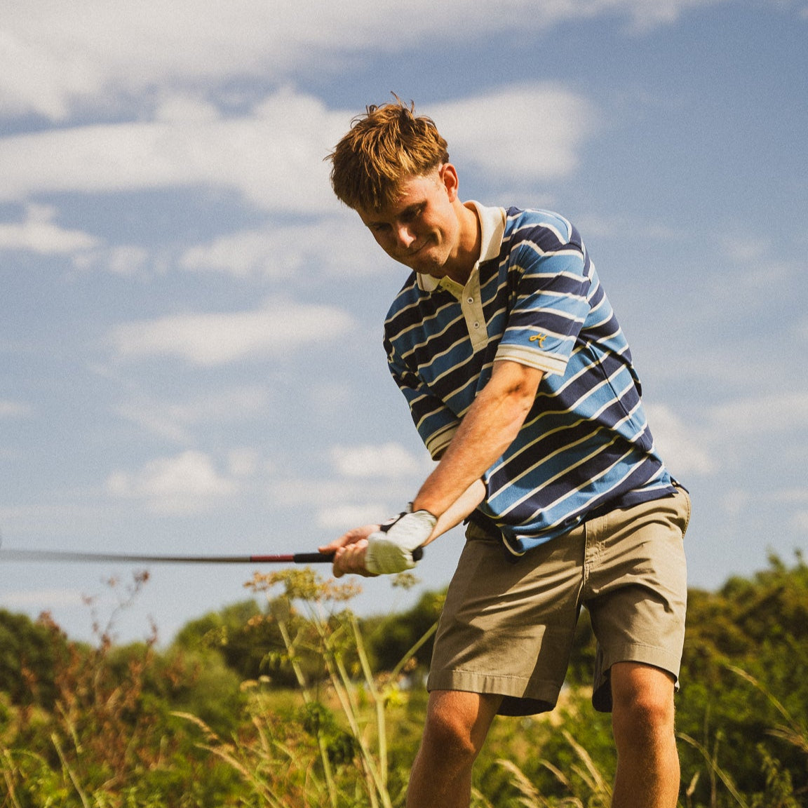 Sea Blue stripe oversized golf Polo