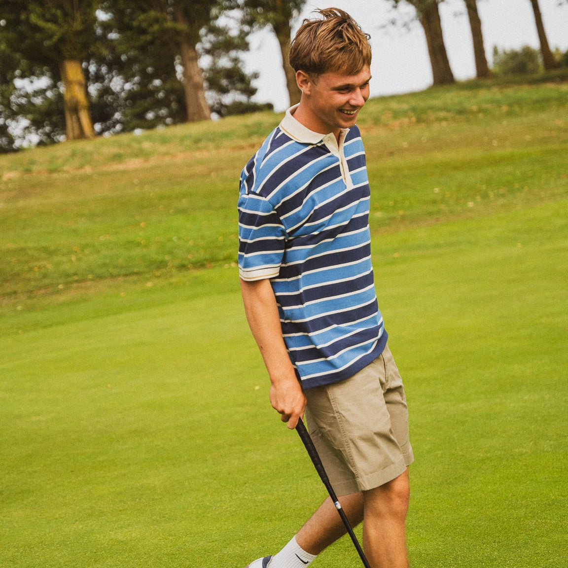 Sea Blue stripe oversized golf Polo