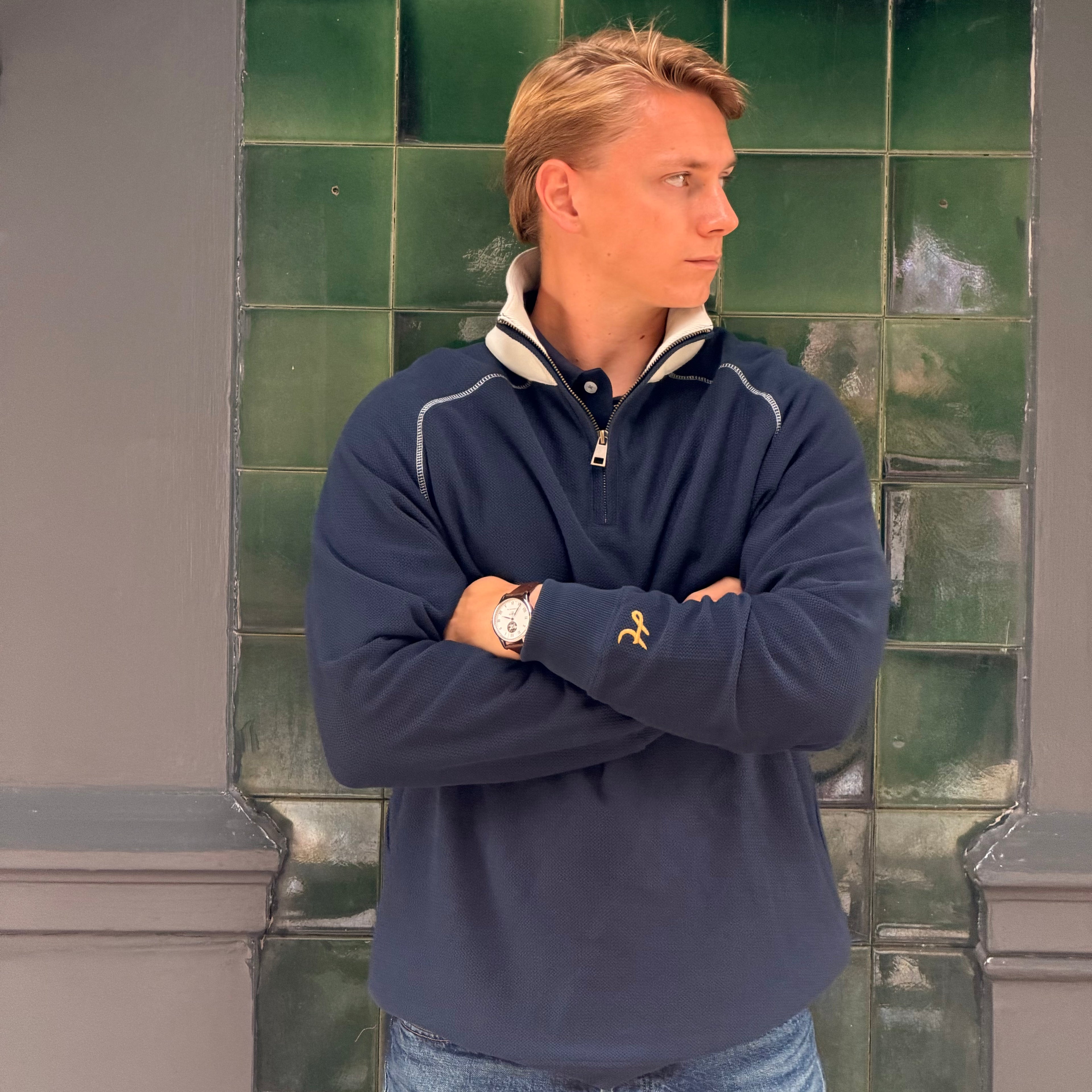 Navy Waffle Knit Quarter Zip