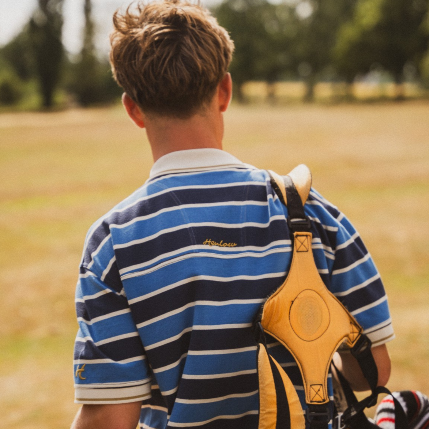 Sea Blue stripe oversized golf Polo